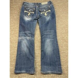 women’s Rock Revival 34 Leah Easy Boot Denim Jeans 34 Thick Stitching Cowgirl